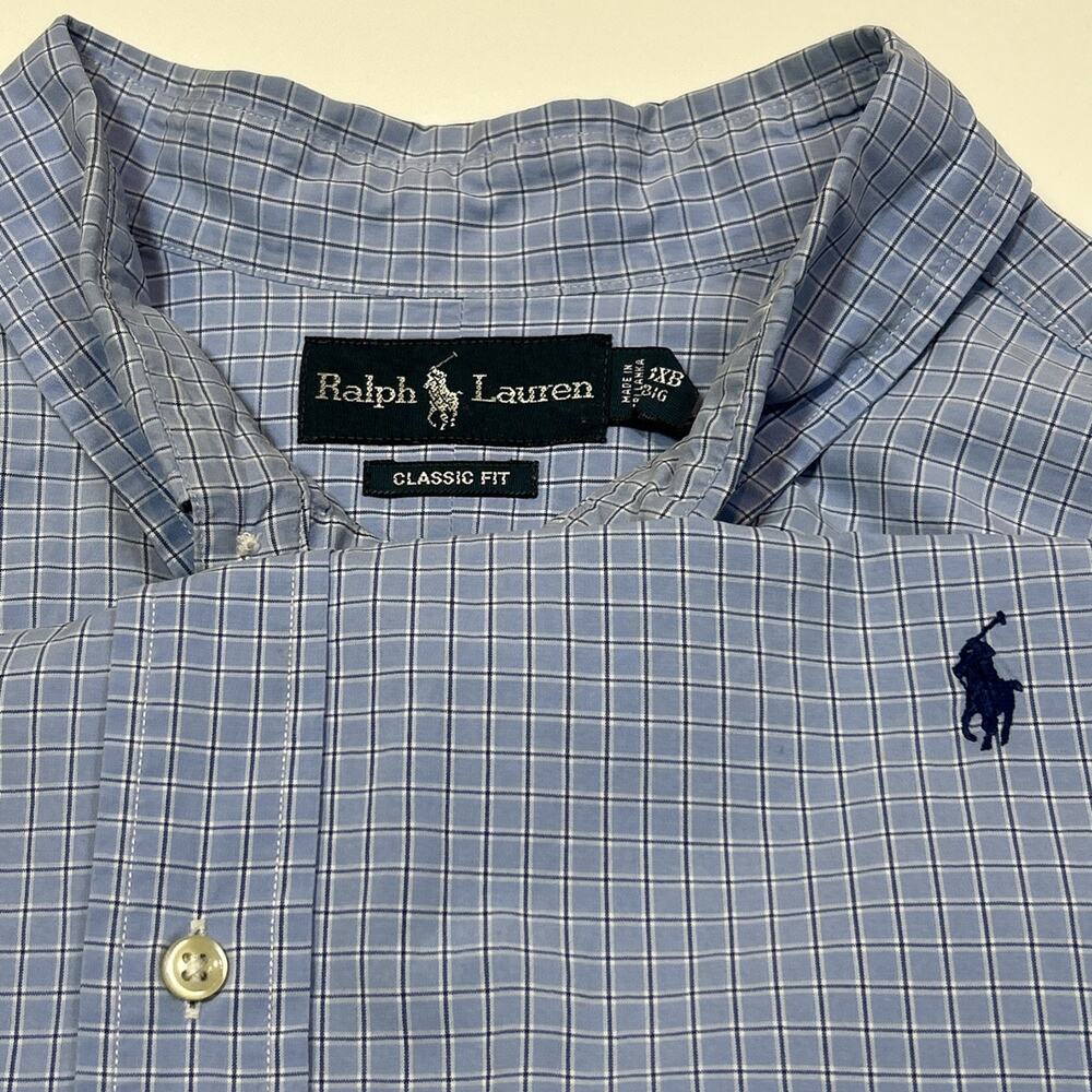 Ralph Lauren Classic Fit 3XB Big Tall Blue Plaid Shirt Pony Logo
